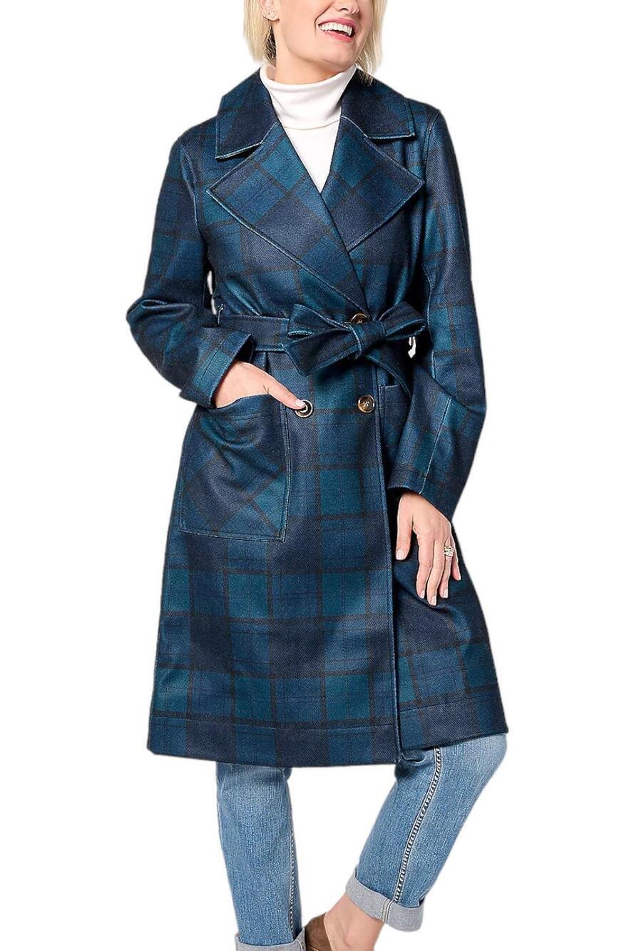Thread Collective Women's Trench Patterned Trench Coat Navy Plaid - Regular